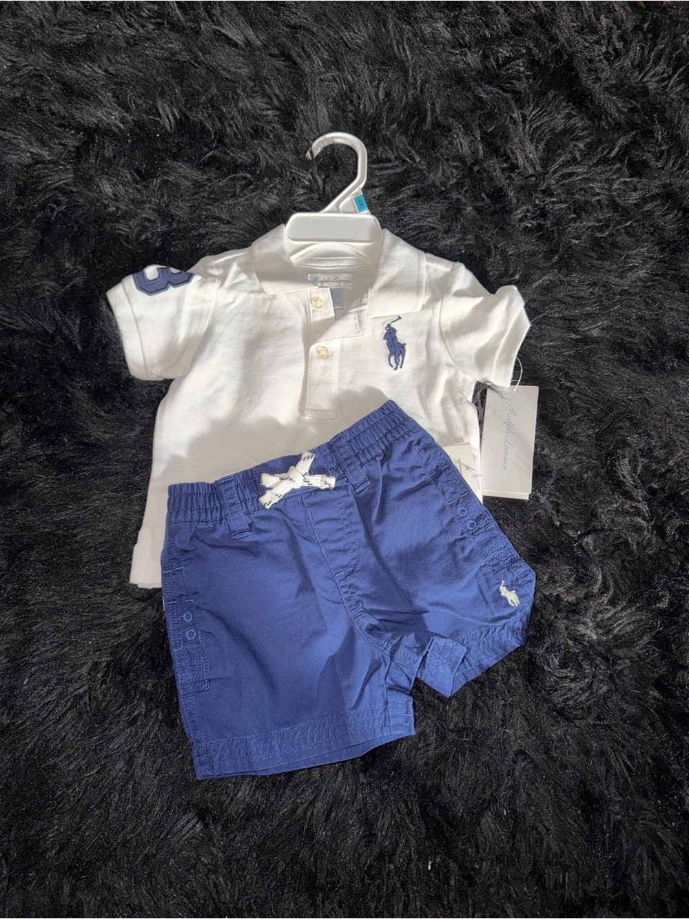 Polo by Ralph Lauren White Polo and Navy Shorts - baby Two-Piece Set